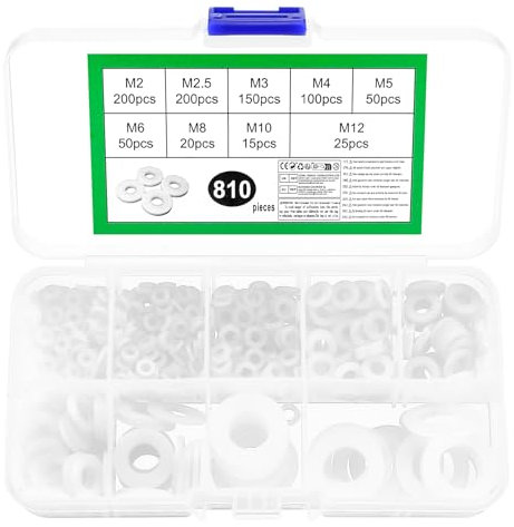 810 Nylon Unterlegscheiben Kunststoff Unterlegscheiben weiß, flache Unterlegscheiben Set, Nylon Distanzhülsen Sortiment, Distanzscheiben für Mechanische, M2/M2.5/M3/M4/M5/M6/M8/M10/M12(weiß)