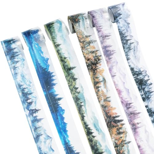 HICOHAND Mountain PET Tapes Set, 6 Rollen Landschaft PET Washi Scrapbooking Tape Set Landschaft Szenen Aufkleber für Junk Journaling Kunst Handwerk Scrapbooking DIY Supplies