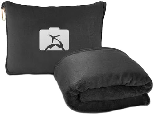 Zghhc Coperta Viaggio E Cuscino 2 in 1, Morbida Coperta per Aereo in Flanella in Borsa, Compatta, Essenziale per Voli Lunghi, con Clip per Zaino, Coperta per Aereo