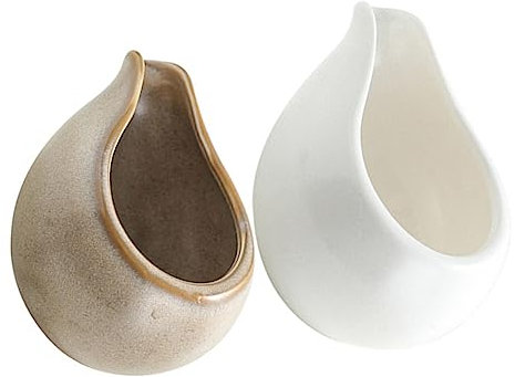 WEKADRIN Ceramic Milk Pitcher and Sauce Gravy Boat Set, 2pcs Small Coffee Creamer and Syrup Dispenser, Round Spout Design for Coffee Bar and Home Kitchen