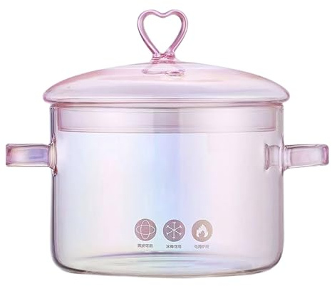 # Pentola in vetro borosilicato, trasparente, per stufato a induzione, perfetta per brodo, tè e piccoli pasti (rosa, taglia unica)