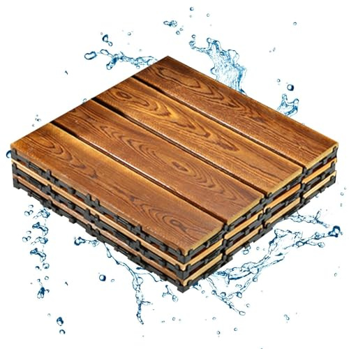 Terrassenfliesen aus Holz, ineinandergreifende Terrassenfliesen – 3 x Balkon ohne Rutschen, Holzboden, Innendekoration, wetterfeste Bodenabdeckung für Heimwerker