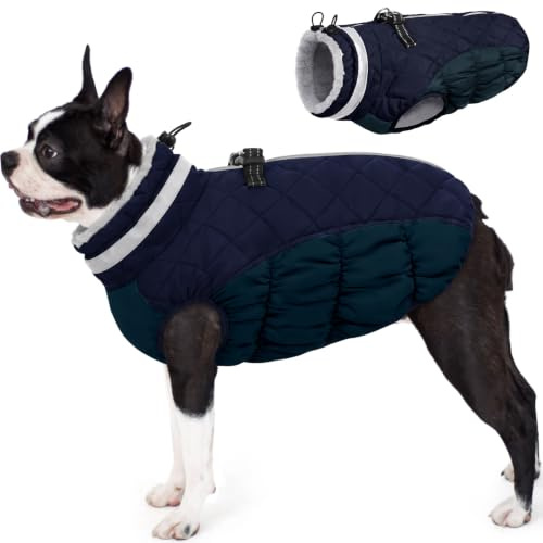 AOFITEE Hundejacke Kleine Hunde, Wasserdicht Hunde Wintermantel Warm Hundemantel mit Geschirr, Rollkragen Hunde Winterjacke Fleece Reflektierende Hundejacke Outdoor Hundebekleidung,S Blau