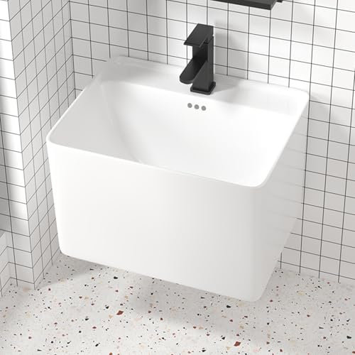 Eckwaschbecken Aus Keramik Für Badezimmer Eckwaschbecken Zur Wandmontage Aufsatzwaschbecken Aaus Keramik Großes Freistehendes Tiefes Waschbecken Mit Warm Und Kaltwasserhähnen(47*42*38cm/18.5*16.5*15in