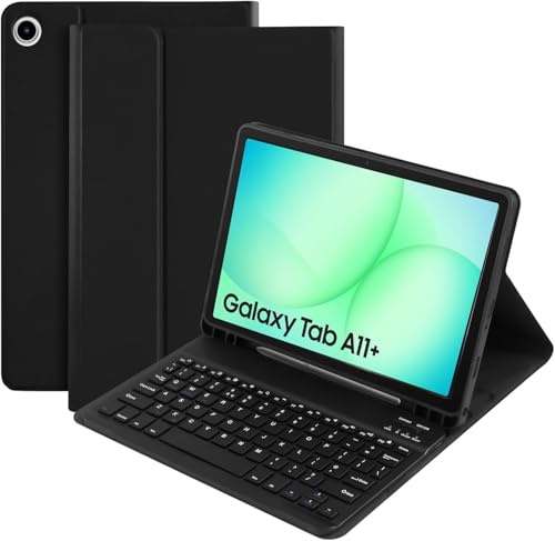 Keyboard Case for Samsung Galaxy Tab A11+ Plus/A9 Plus A9+ 5G 11 Inch | Soft Case with Detachable Bluetooth Wireless Magnetic Keyboard Tablet Stand Cover UK Layout (Black)