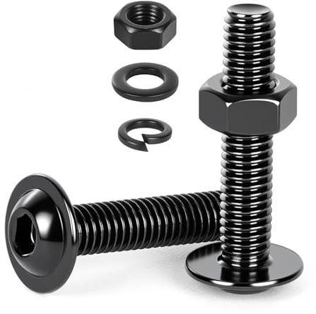 Muttern und Schrauben, schwarzer Edelstahl, M5 x 30 mm, mit flachen Unterlegscheiben und Sicherungsscheiben, Schrauben und Muttern, Set, Kappenkopfschrauben, Sortimentsset, 20 Stück