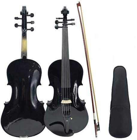 Yinfente Akustische Bratsche mit 5 Saiten, 40,6 cm, volle Größe, für Studenten, Anfänger, professionell, handgefertigt, komplettes Viola-Instrument mit Koffer, Brasilienbogen, Reinigungstuch, Steg