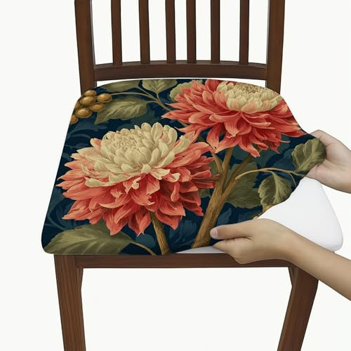 Lot de 2 housses de chaise élégantes à motif floral en élasthanne extensible avec motif dahlia vif, belles housses décoratives pour salon, salle à manger