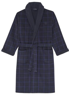 ARTHUR - Robe de chambre homme en polaire épaisse - Chaude et douce pour l'hiver - Motif Windsor Carreaux Marine - Taille L