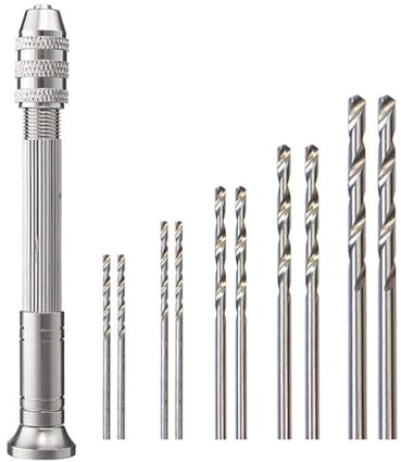Mandouer Pin Vice Hand Drill Set with 10pcs 1.0-3.0mm Small Drill Bits | Silver precision pin vise with assorted drill bits for jewellery making, resin crafts, model building, DIY projects