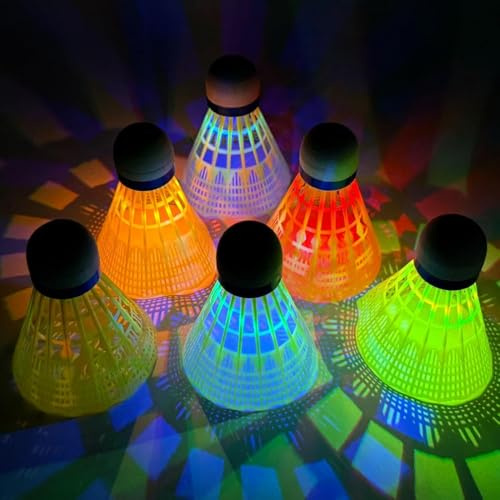 Juego de 6 pelotas de bádminton con luz LED, volantes luminosos, de nailon, para entrenamiento deportivo, bádminton para la noche, para interiores y exteriores