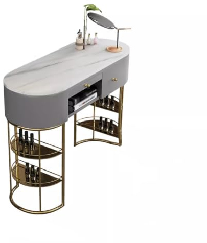 PA-DABAOO Tavolo Per Unghie Con Texture Marmorizzata, Postazione Per Unghie Con Cassetti Portaoggetti E Ripiani Aperti, Postazione Di Lavoro Per Bellezza Delle Unghie,80cm