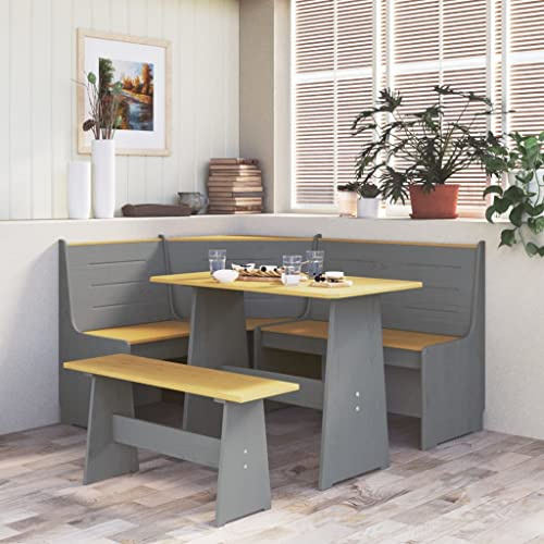 Hommdiy 3-TLG. Eckbankgruppe Reine Honigbraun Grau Massivholz Kiefer