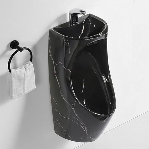 Orinatoi per Bagno Maschile, con Lavabo e Rubinetto, Orinatoio in Ceramica da Parete, per Casa, Scuola, Centro Commerciale(Black)