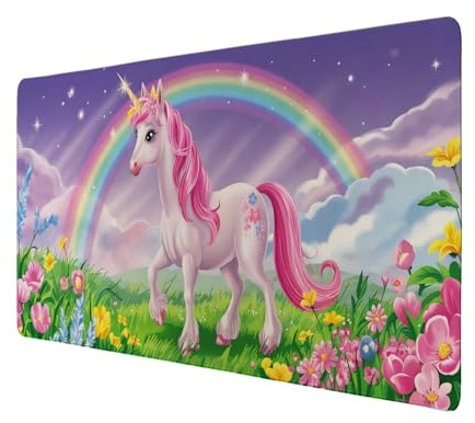 Einhorn in Fantasielandschaft Schreibtischunterlage 69x31cm XXL Mauspad für Einhorn-Fans Fantasievolle Tischdeko für Kinderzimmer & Büro