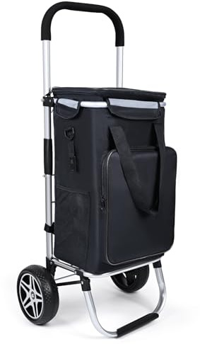 YEAUPE PRO Carro de la Compra, MAX 50L de Capacidad - Carrito de 2 Ruedas, 3 en 1 con Bolsa Térmica Desmontable - para Compra Semanal, Picnic o Viaje - Negro Obsidiana