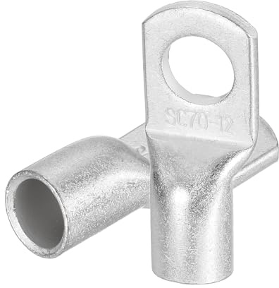 sourcing map 2 Pcs Tinned Copper Wire Lugs 2/0AWG 33/64 Wire Connectors Marine Grade Battery Cable Ends Ring Terminals SC70-12NH Battery Cable Lugs, Silver