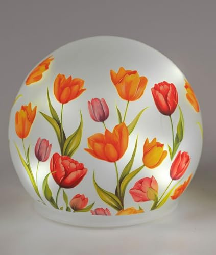 formano LED Deko Kugel Glas Tulpen 12cm Ambientelicht satiniertes Glas mit Timer 6h/18h - warmes Stimmungslicht, batteriebetriebene Deko für Tisch, Fensterbank & Regal