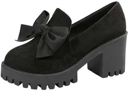 Elegant Women's Costume Traditional Chunky Heel Dancing Bridal Ballerina Shoes with Buckle Closure (Black, 7.5)