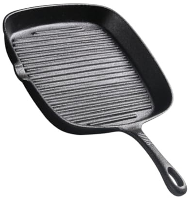 FIXOSHEE Sartén Cuadrada de Hierro Fundido Rayada 24x24 Cm sin Recubrimiento Mango Integrado de 13 Cm, Sartén para Bistec Conducción Térmica Rápida Adecuado para Uso Doméstico y