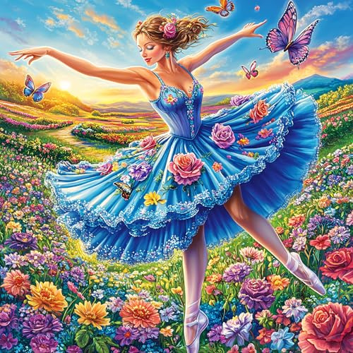 Ballerina Dancing with Butterflies 100 Pieces Set Classic Jigsaw Puzzle Couple Puzzle Partners Mind Relaxation Wall Decor Easter New Year Premium Cardboard 28x28cm