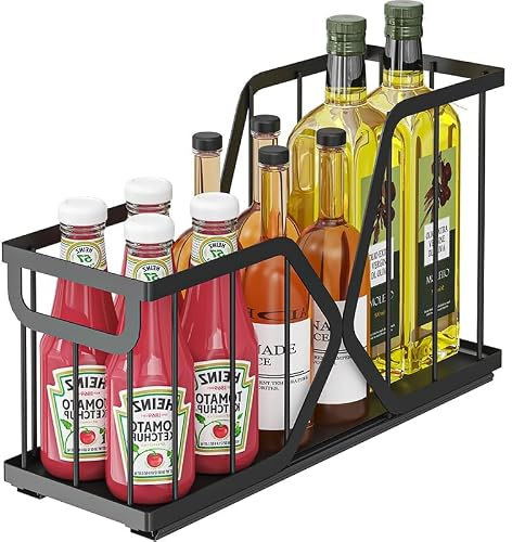 GarveeLife Expandable Kitchen Shelf Organiser Pull Out Rack Carbon Steel | Heavy-duty carbon steel with expandable design, organises baking sheets, boards and spices, fits narrow cabinets and under...