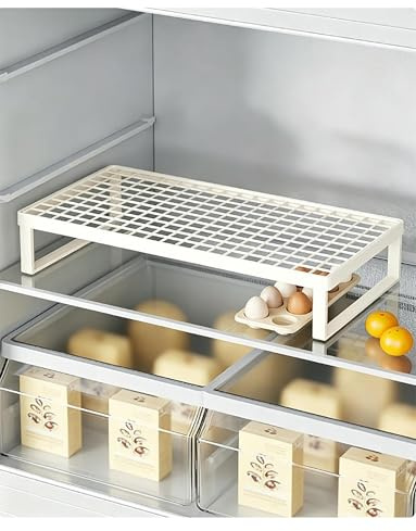 Stapelbar kylskåpshylla organisatör, justerbar kök skafferi hyllavdelare, tråd kylskåpsförvaring ställning för hem, skafferi, frys