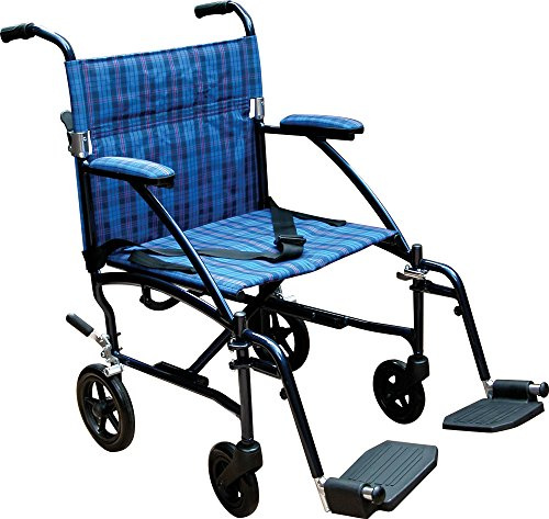 Drive Medical DFL19-BL Fly-Lite Lightweight Folding Transport Wheelchair with Swing-Away Footrests, Blue