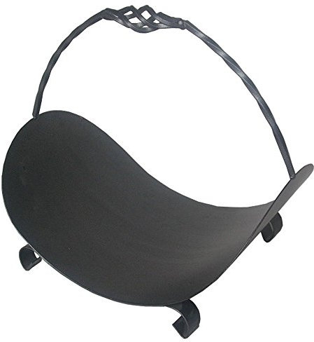 Inglenook Heavy Log Basket - Black with Ornate Handle Firewood Holder Rack Vintage