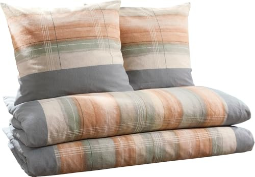 Dyckhoff Bettwäsche Sparpaket 4-TLG. Weichfrottier grau-apricot Größe 2X 135x200 cm + 2X 80x80 cm