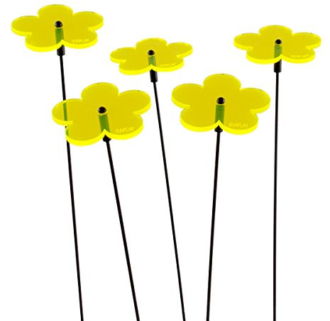 SUNPLAY Sonnenfänger-Blumen in GELB, 5 Stück zu je 5 cm Durchmesser im Set + 35 cm Schwingstäbe