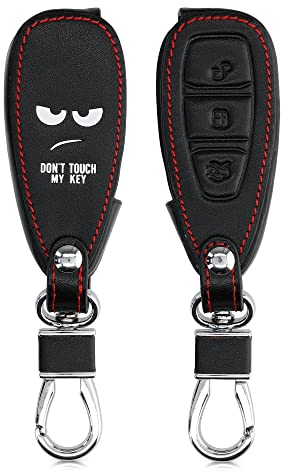 kwmobile Autoschlüssel Hülle kompatibel mit Ford 3-Tasten Autoschlüssel Keyless Go - Kunstleder Schutzhülle Schlüsselhülle Don't Touch My Key Weiß Schwarz