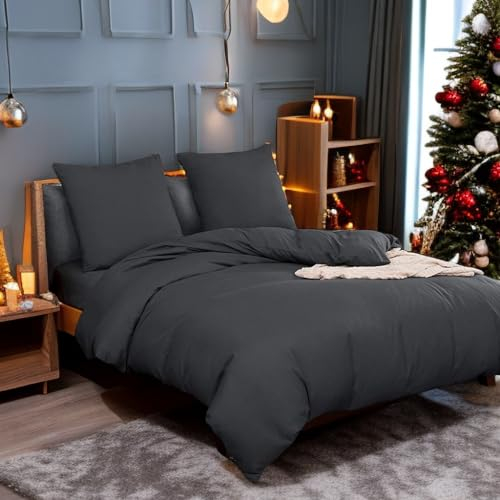 AYSW Bettwäsche gebürstet Microfaser 1 Bettbezug 200x200cm + 2 Kopfkissenbezug 80x80cm mit Reißverschluss Grau