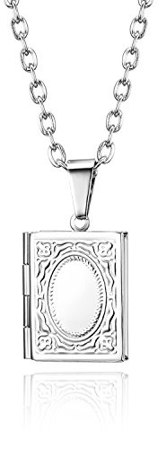Flongo Herren-Kette Damen-Kette Halskette Fotoanhänger Anhänger, Edelstahl Anhänger Halskette Silber Gold Golden Rechteck Buch Form öffenbares Foto Medaillon Poliert Elegant Damen Frauen Herren