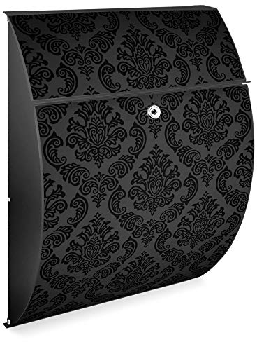 banjado Design Briefkasten - Modell Riviera 46x33,5x13cm groß - verzinkter Stahl anthrazit - Postkasten Öffnungsstopp großer A4 Einwurf Zylinderschloss 2 Schlüssel - Motiv Black Deluxe