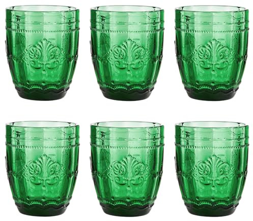 BUTLERS 6er Set Trinkgläser Glas - VICTORIAN - Spülmaschinenfest | Farbe Grün - 250 ml - Wassergläser für Limonade & Fruchtsäfte - Bechergläser für Softdrinks & Saft - Relief-Prägung