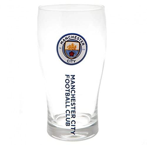 Manchester City FC - Bicchiere da pinta a tulipano, misura unica, colore: trasparente/blu