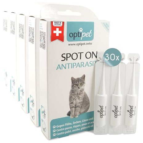 OptiPet Spot On Pipetten für Katzen 30x1ml - Hochwirksame Tropfen gegen Milben, Flöhe, Zecken & Läuse - Parasiten Abwehr Schutz bis zu 120 Wochen - Flohschutz, Zeckenschutz, Zeckenmittel für Katzen