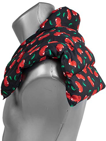 Leinsamenkissen Schulter & Nackenkissen mit Kragen für Nacken, Rücken, Schulter - Körnerkissen als Wärmekissen (cherry-black, Leinsamen)