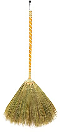 Asian Straw Broom Thai for Cleaning Floor,Housewarming Gift,Thai Vintage Retro Grass Broom Stick, Hardwood Sweeper with Brush Power and Circle Cleaning (Length 40 inch)