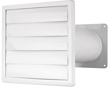 Traversée de mur - Hotte murale - Grille à lamelles - Blanc - Sans clapet anti-retour - Diamètre : 100 mm