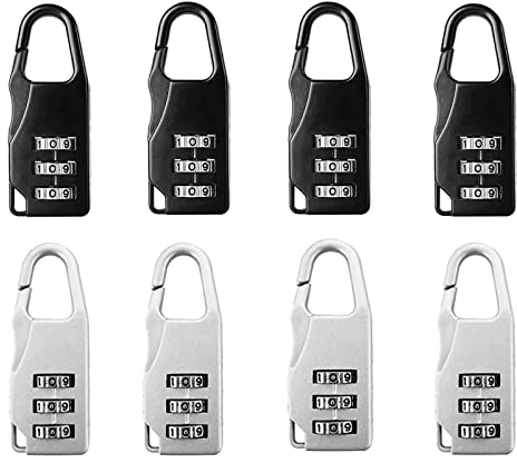Bymivofun 8 Pezzi Lucchetto a Combinazione, Mini Lucchetto, Lucchetto a Combinazione a 3 Cifre, per Valigia da Viaggio Zaini Armadietti Valigia Bagagli (Bianco, Nero)