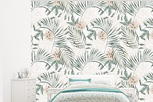 Selbstklebend Tapete Wandpapier Wandaufkleber Fototapete Tapeten Wanddeko 375x300 cm Monstera - Palmenblatt - Dschungel - Tropisch