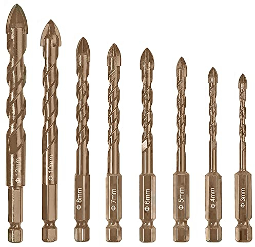 KEWAYO Set di 8 Punte Trapano Multiuso per Materiali Diversi: Vetro, Piastrelle, Ceramica, Granito, Marmo, Plastica(3-12mm)