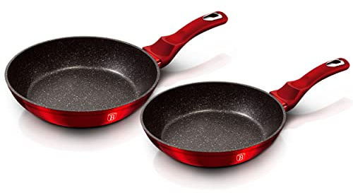 B BERLINGER HAUS BERLINGERHAUS PROFESSIONAL PRECISION Burgundy Set 2 Padelle Induzione 22-26 cm, Antiaderente Ecologico Marmo senza PFOA, Metallic Rosso, per tutte le Cucine, Piano cottura, Gas