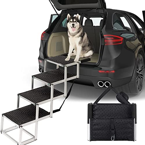 Kweetle Hunderampen für große Hunde, leichte Hundetreppe bis 68 kg, Faltbare Aluminiumrampe mit Rutschfester Oberfläche für Hochbetten, LKW, Autos und SUVs