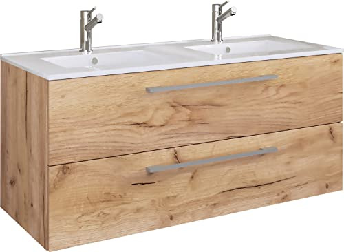 VCM Badmöbel Waschtisch 112x46x51 cm 2 Fächer Badezimmermöbel Stauraum | Großes Waschtisch-Set mit reichlich Stauraum - Familienbad - für große Familien - Holzwerkstoff, Waschbecken aus Keramik