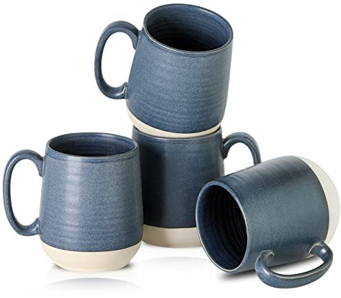 Hasense Juego de tazas de café grandes de cerámica de 4 a 15 onzas con asa, perfectas para té, cacao, latte, leche y capuchino, juego moderno de tazas de té para hombre y mujer, azul oscuro
