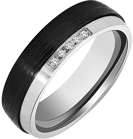 Akzent Damen-Partnerringe aus Edelstahl Gravur ⌀17,2mm silberfarbig Schwarz Steinchen Verlobungsringe Trauringe Eheringe