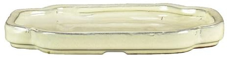 Geosism & Nature Sottovaso per bonsai ovale (forma mokko) in gres smaltato bianco 28x21x2 cm - GA8S